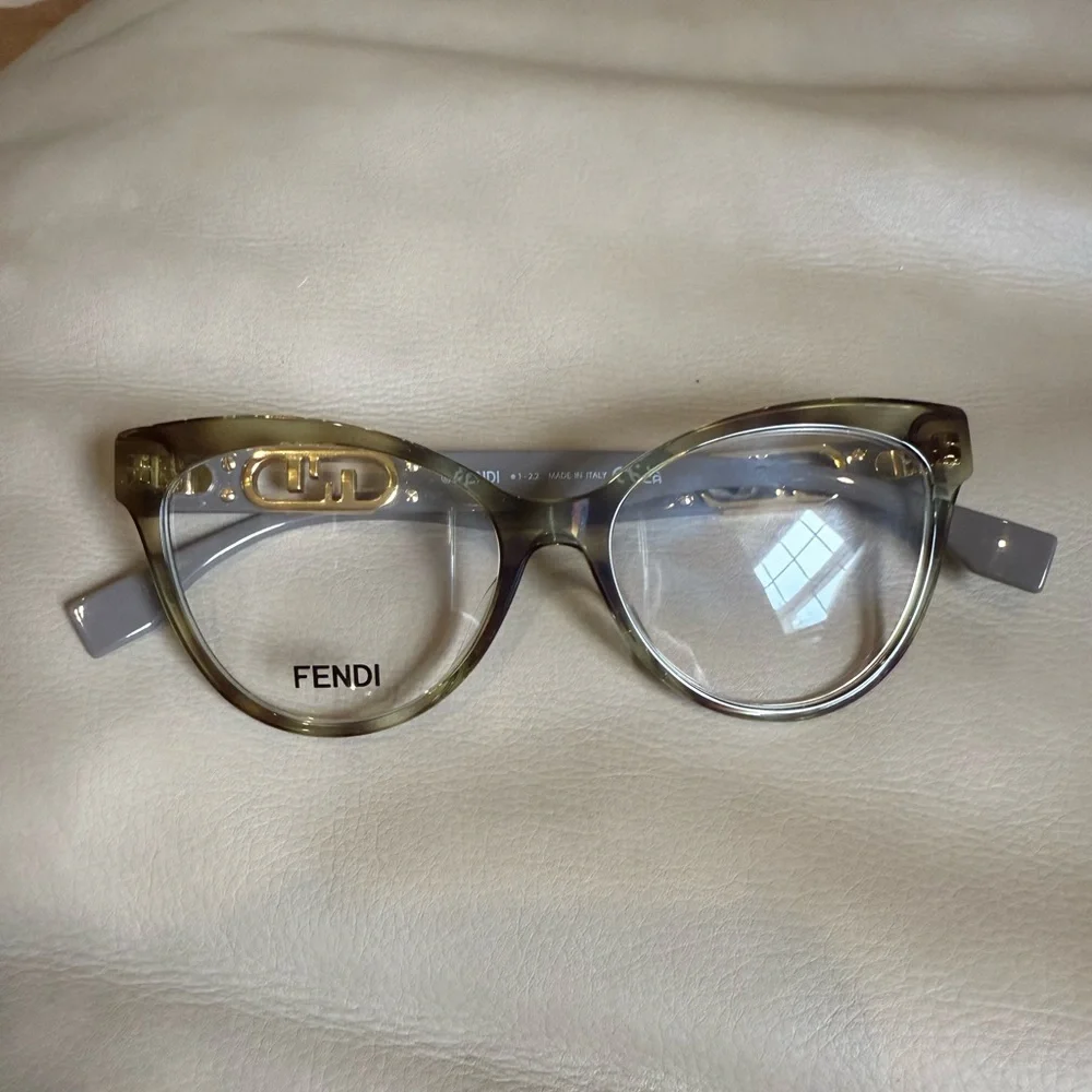 Fendi Gray Cat-Eye Glasses with Gold Filigree
